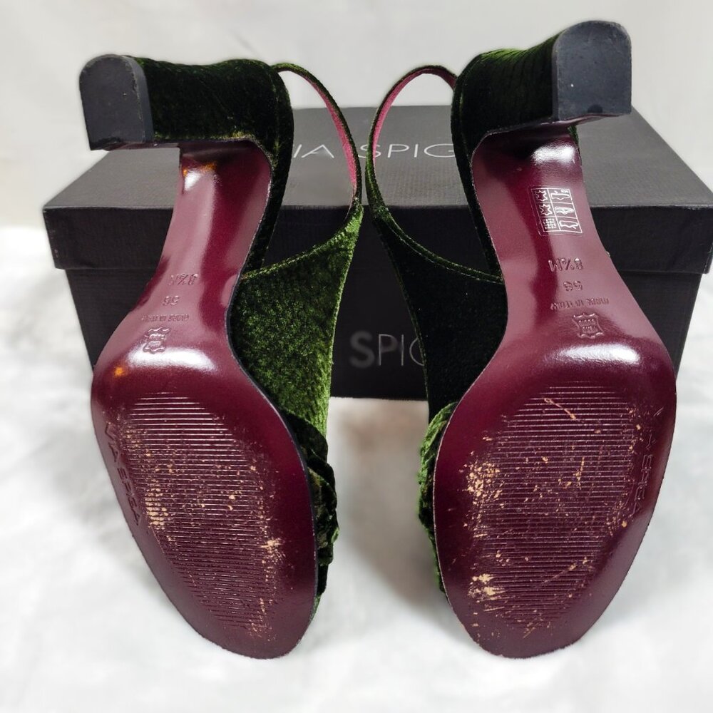 Via Spiga Dark Green Velvet Python Slingback Pump… - image 5